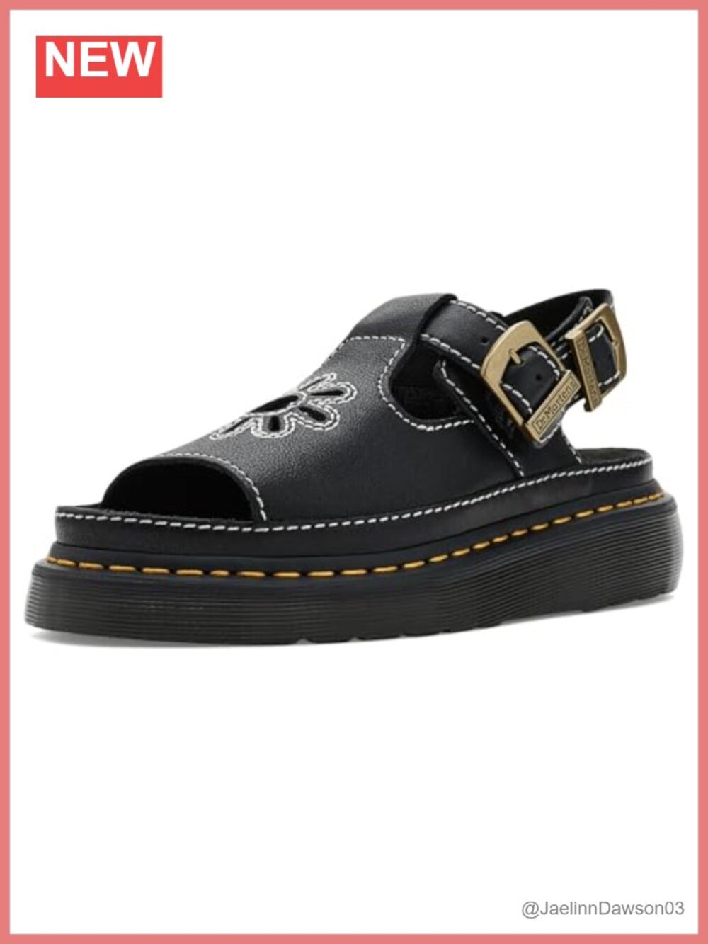 Dr. Martens Slip-On Heeled Sandals Suede Cut-Out Flower Adjustable Buckle